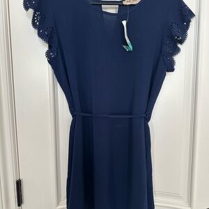 Navy Blue Eyelet Sleeve Maternity Top